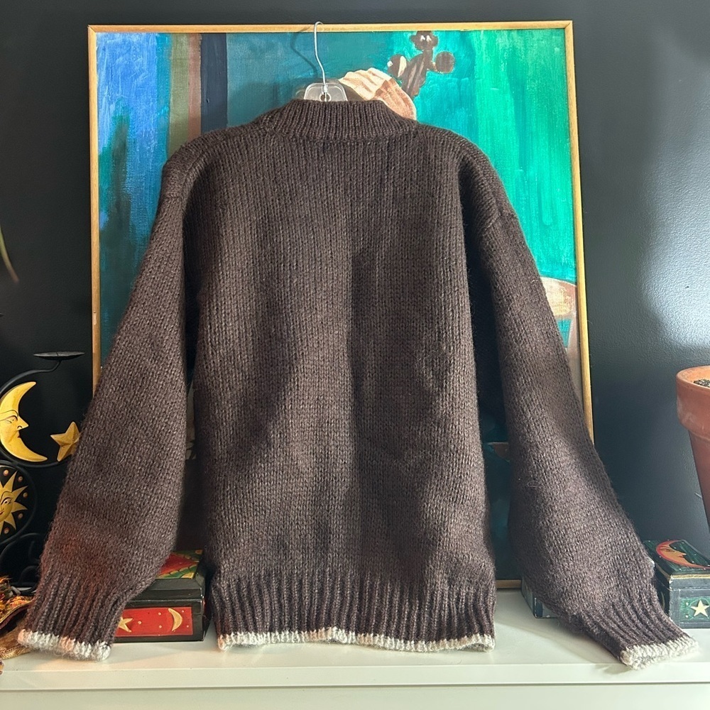 Vintage 60s 70s Grandpa Boho Brown and Cream Cardigan Medium - Picture 12 of 15